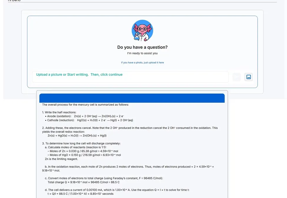 AI chemistry tutor web app for students and step-by-step problem help.