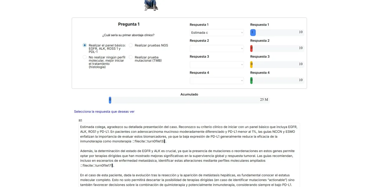 Plataforma de aprendizaje con casos clínicos guiados por IA para médicos.