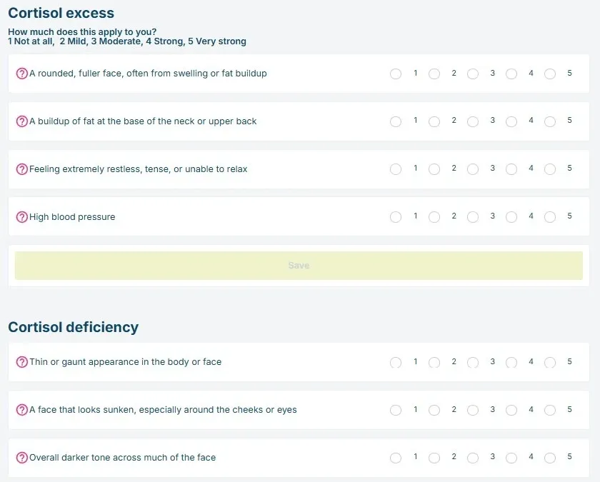 Digital diagnostic questionnaire app for a clinic, patient-friendly flow.