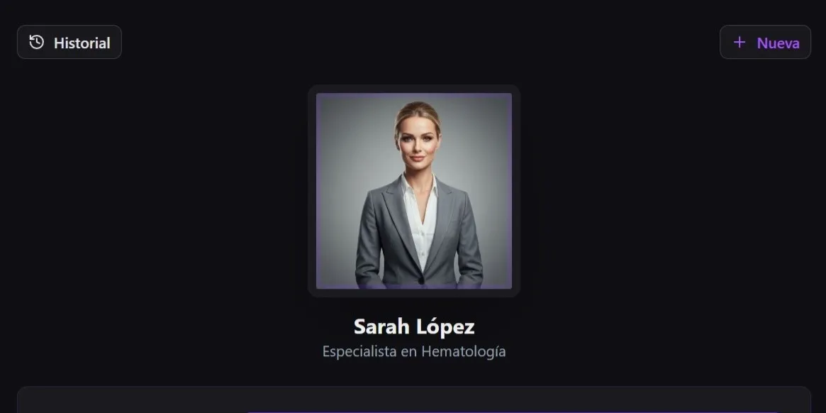 Interfaz de chat con asesor científico de IA para profesionales sanitarios.